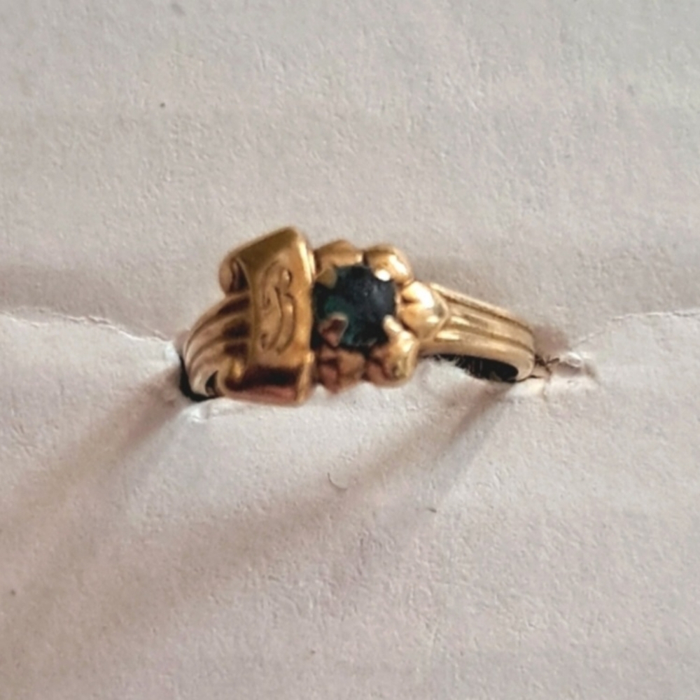 Gold Ring Child Aquamarine Daffodil Birthstone Pinkie Ring Vintage 1960s Retro - Picture 5 of 11